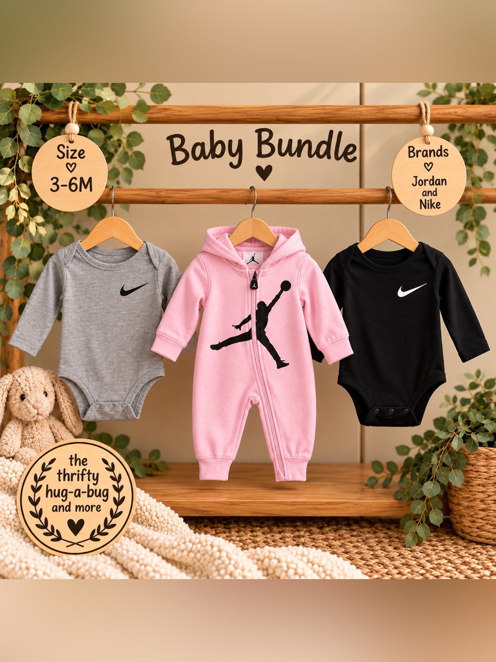 🩷 Nike & Jordan Baby 3-Piece Bundle | 3–6M / 3M | Bodysuits + Romper